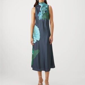 Ted Baker London Chic and Modern Navy and Teal Floral Midi Dress